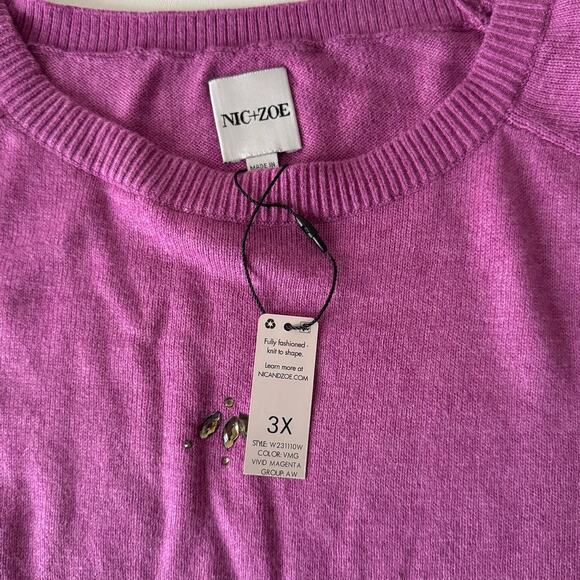 Nic + Zoe Hidden Gems Sweater in Vivid Magenta Plus Size 3X - Picture 9 of 11